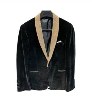 Faché Black Seude Blazer with Gold Rhinestone Lapel.